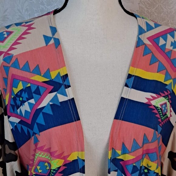 Kimono Open Front Southwestern/Leopard Print Shirttail Hem One Size Long Sleeve - Picture 2 of 10